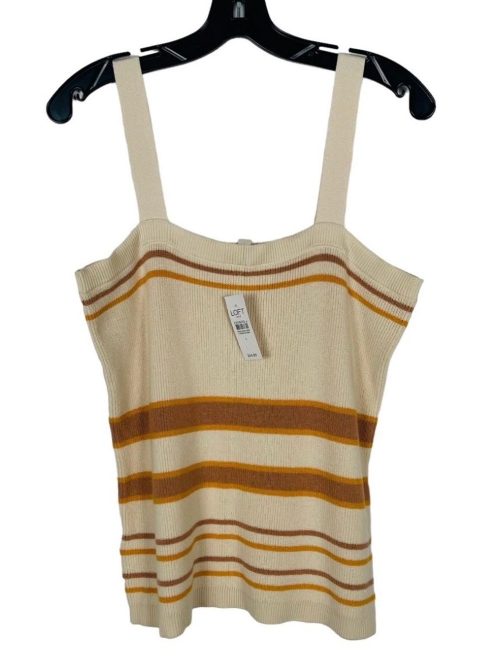 LOFT Cream Knit Tank with Mustard & Brown Stripes
